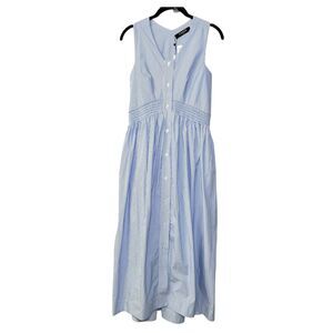 NWT Caara blue and white striped sleeveless midi dress 100% cotton small